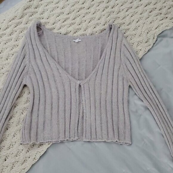 Garage Knit Ribbed Lilac Crop Cardigan Top- Latch Closure - Picture 5 of 10